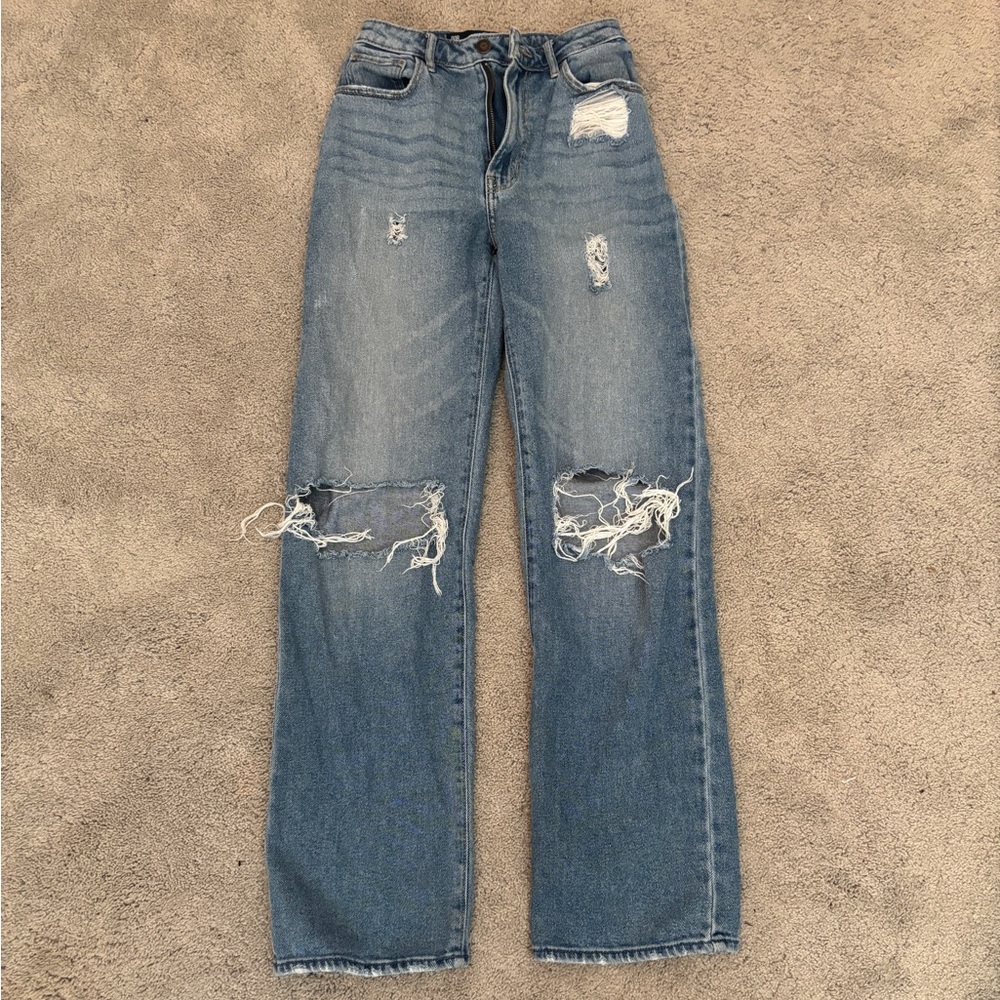 Hollister Blue Distressed Straight Leg Jeans